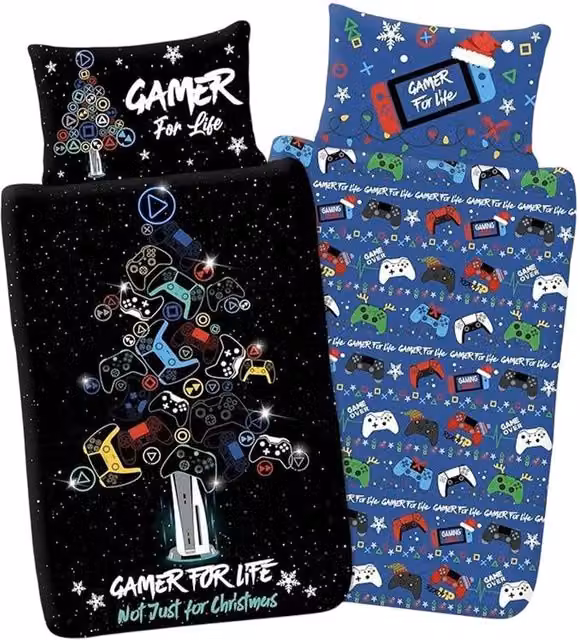 Floso Gamer For Life Christmas Reversible Duvet Set and Pillowcase, Multicolour, W: 90 cm, L: 200 cm – 1