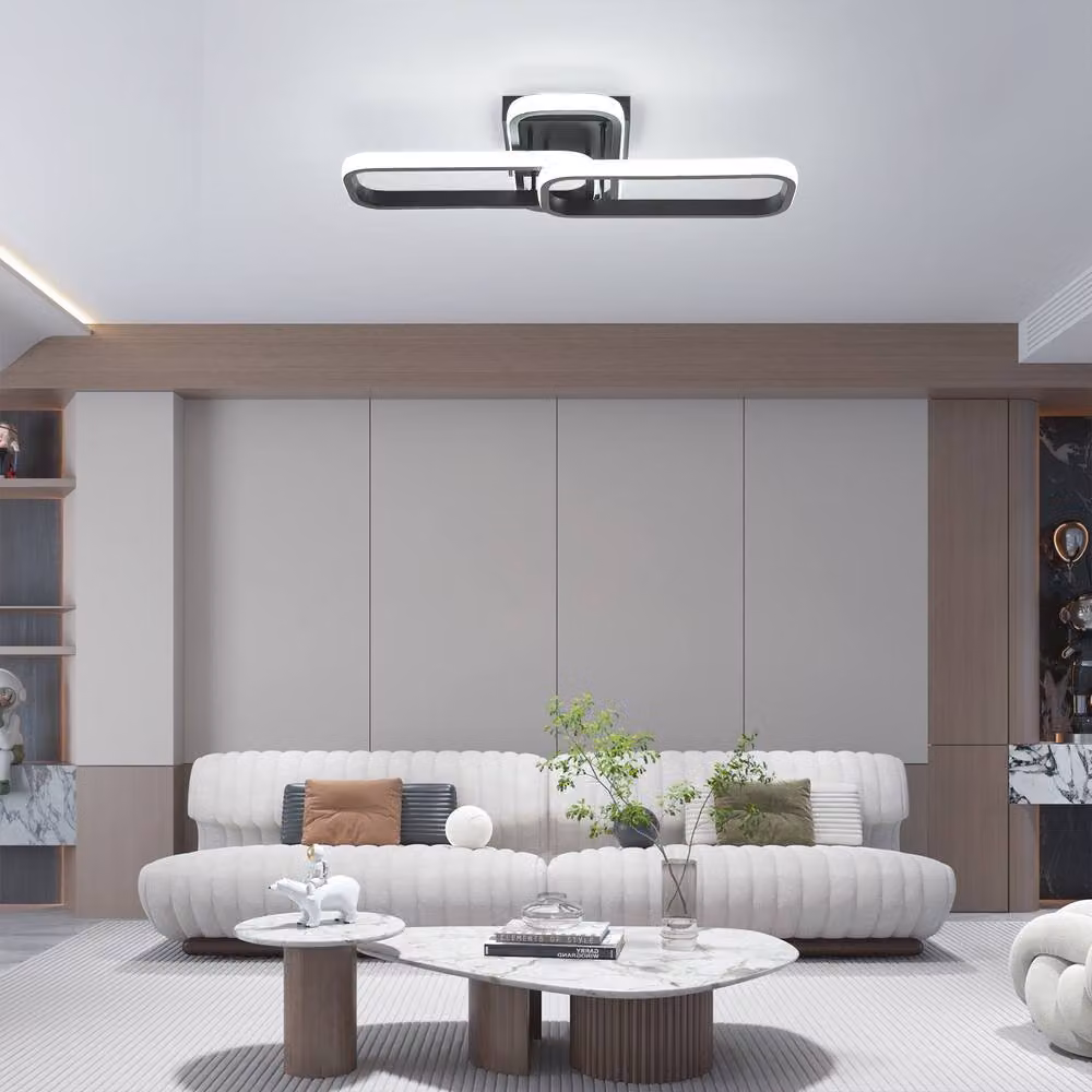 NIVOR 36W LED Ceiling Light, Modern Minimalist 3-Rectangle Flush Mount in Black, 6000K Cool White – 3