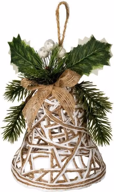 KDMD White and Silver Rattan Bell Hanging Ornament with Branches and Ribbon – 1