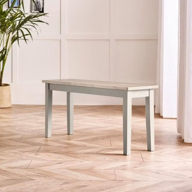 FurnitureboxUK Tenby Small Solid Wood Dining Bench in White and Grey