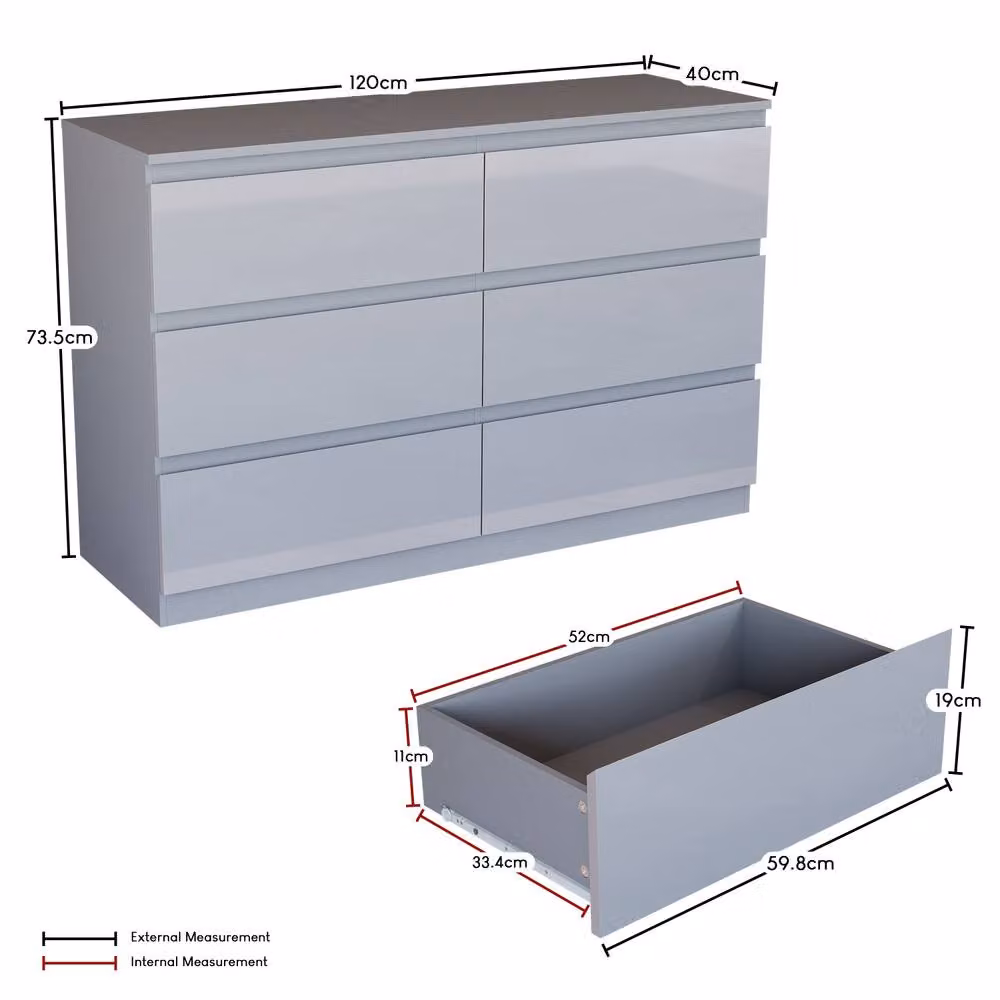 Vida Designs Glinton High Gloss 6 Drawer Chest of Drawers in Grey – 2