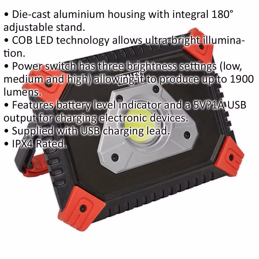 Loops Rechargeable Portable 20W COB LED Floodlight in Black with Built-In Power Bank and IPX4 Rating – 2