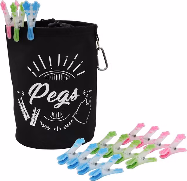 JVL Large Peg Bag with 144 Prism Soft Touch Flower Design Pegs in Multicolour