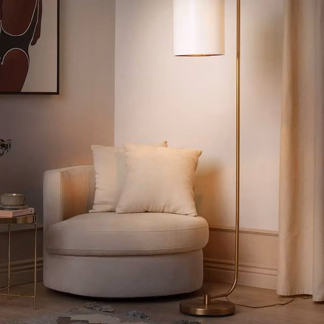 Wyld and Coco Floor Lamp with Copper Base and White Fabric Shade, Height: 156 cm – 1