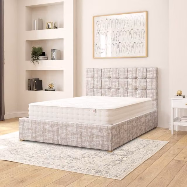 Aspire Sinatra Upholstered Fabric Ottoman Storage Bed in Grey, W/D/H: 140 x 200 cm