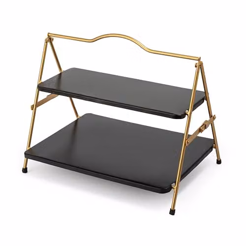 Artesa 2 Tier Metal Serving Stand in Gold and Black, W: 43.0 cm, D: 26.0 cm – 1