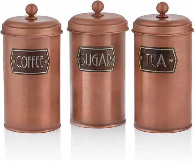 The Mia UK Copper and Bronze Metal Coffee, Tea and Sugar Jar Set
