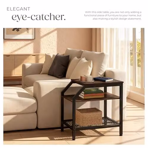tectake 3-Tier Industrial Style Side Table with Black Metal Frame and Brown MDF Tiers, W/D/H: 58.5 x 36.5 x 59.5 cm – 7