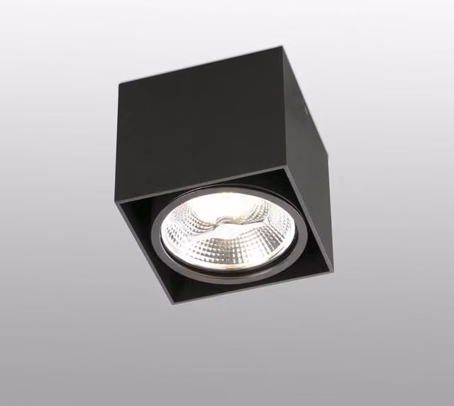 Faro Modern Square Surface Mounted Downlight, Black, Diameter: 13.5 cm