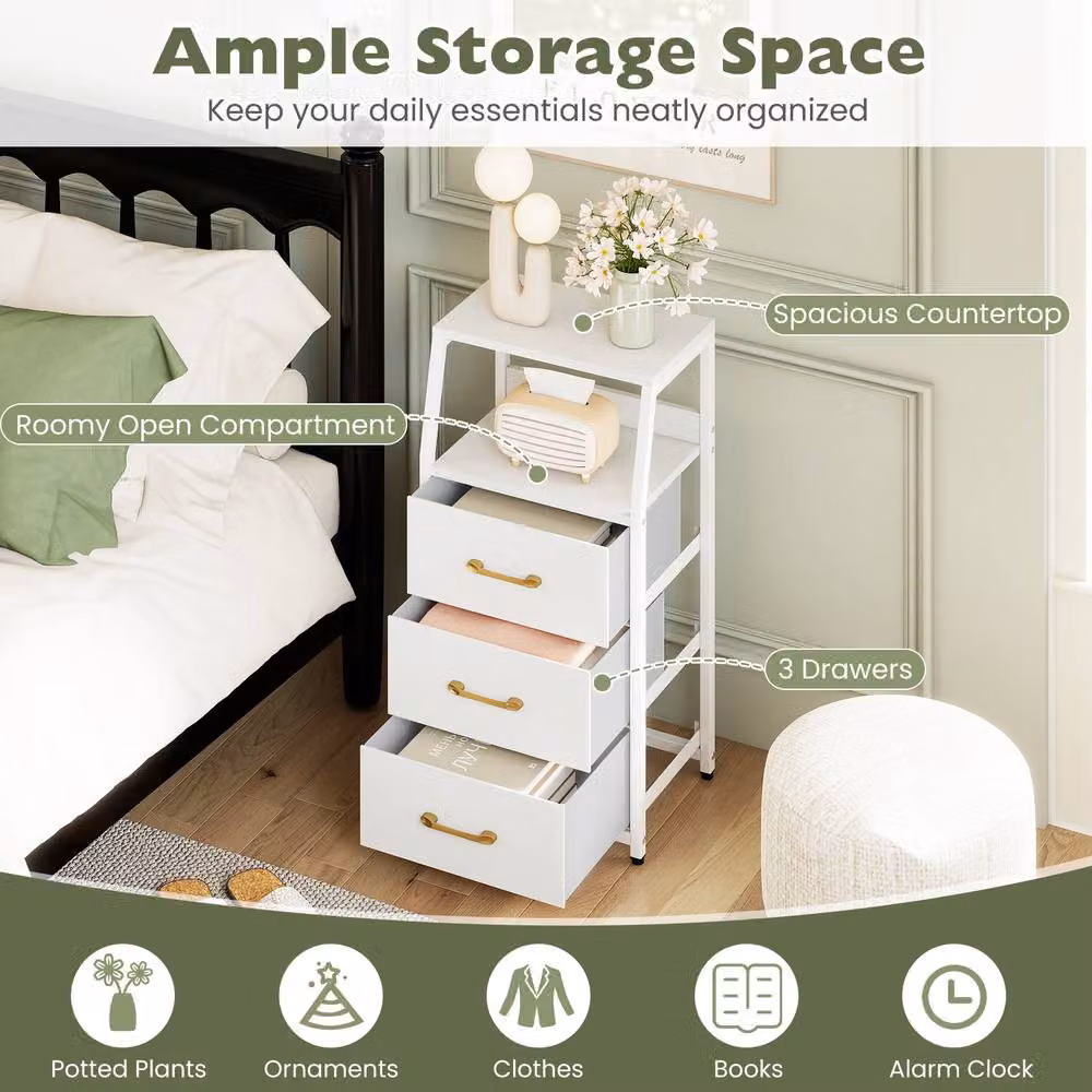 Costway 3-Drawer Vertical Storage Cabinet and Dresser with Detachable Drawers in White – 3