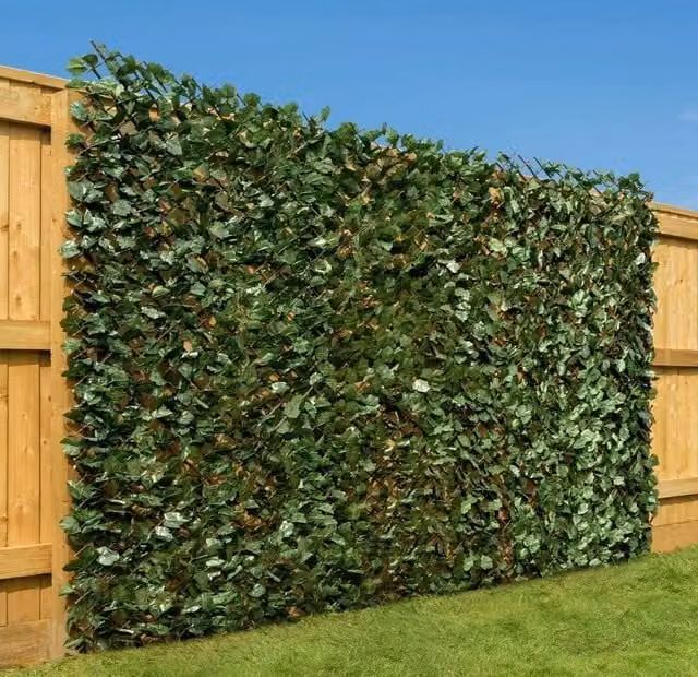 FLAVORA 3-Piece Artificial Ivy Leaf Hedge Privacy Fence Screen, Green, W: 100 cm, H: 15 cm