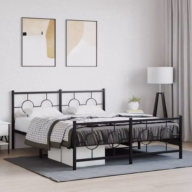 Berkfield Home Metal Bed Frame with Footboard, Black, W: 150 cm, D: 200 cm – 1