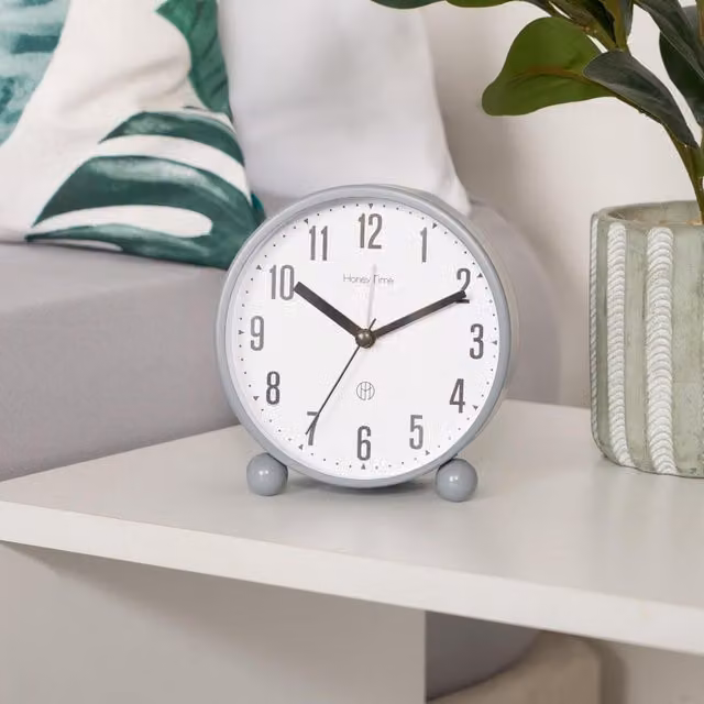 OHS Minimalist Round Analog Tabletop Kids Mantle Clock in Grey
