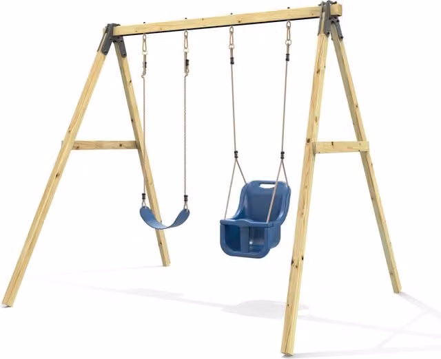 Rebo Glide Tulip Wooden Double Swing Set with Swing Seats in Navy Blue and Baby Seat