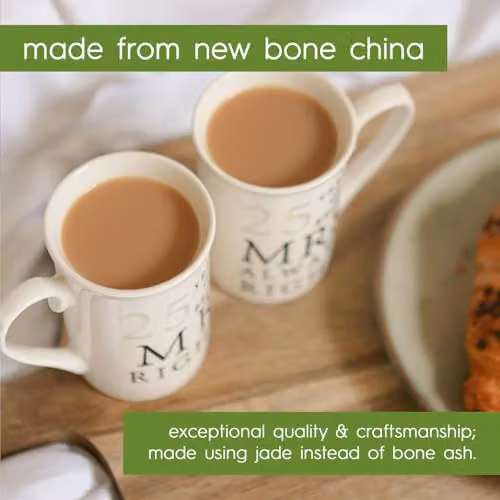 Nicola Spring 25th Anniversary New Bone China Coffee Mug Set, 300ml, Set of 2, White and Black – 3