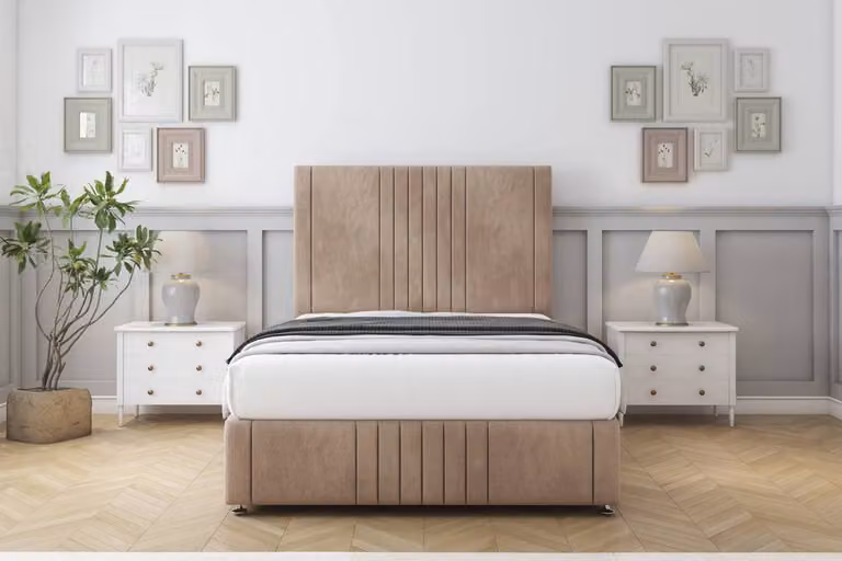 Sloomy Harrington Naples Divan Set with 54 inch Headboard and Footboard in Light Brown, Super King Size