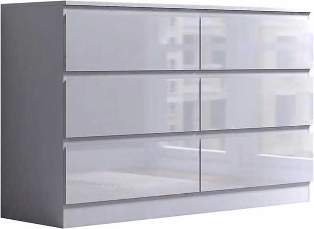 SPETLEK 6 Drawer Chest of Drawers in White Glossy Scandinavian Style