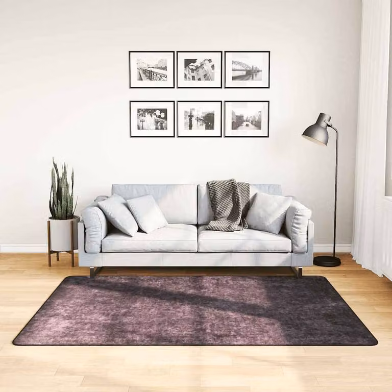 Berkfield Home Washable Anti Slip Round Rug in Anthracite and Black, W: 120 cm, D: 120 cm