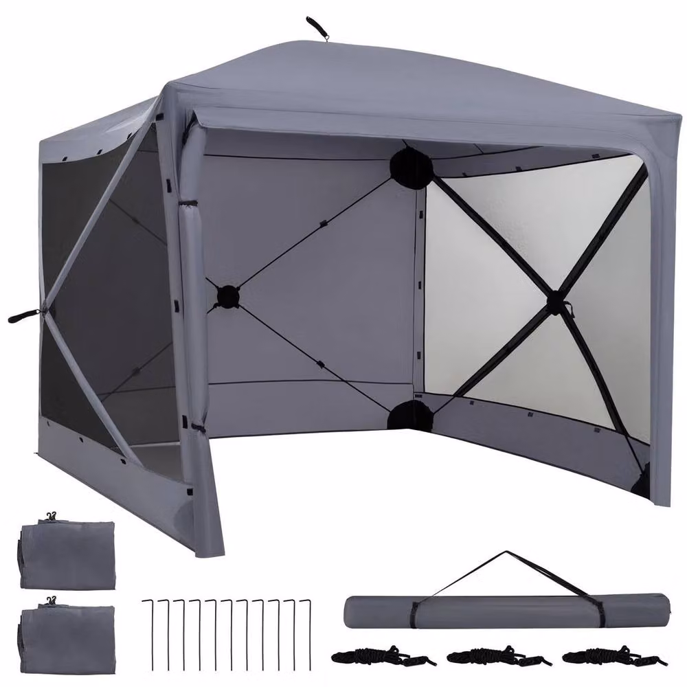 Hinsinc Grey 4 Sided Pop Up Hip Roof Gazebo Tent, W: 240 cm, D: 240 cm, H: 212 cm – 3