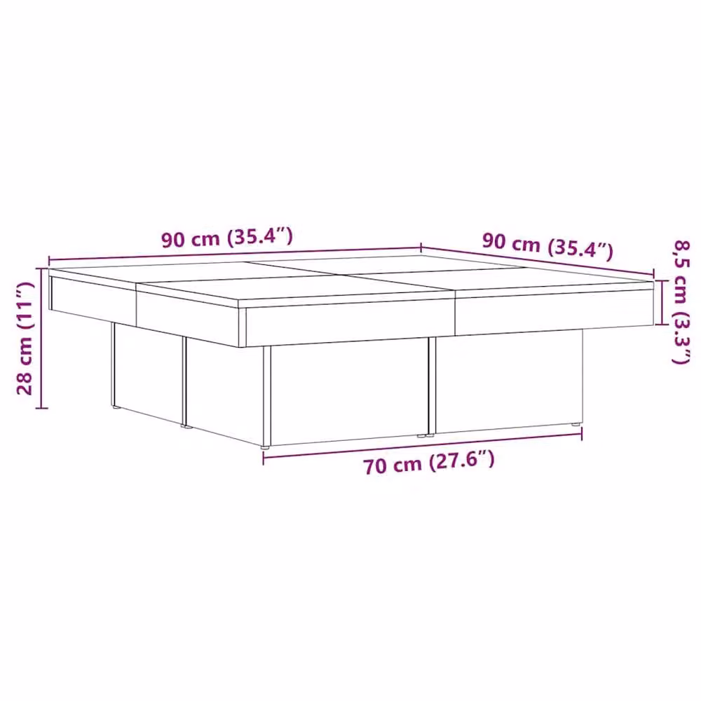 Berkfield Home Artisan Oak Coffee Table in Brown, W/D/H: 90 x 90 x 28 cm – 4