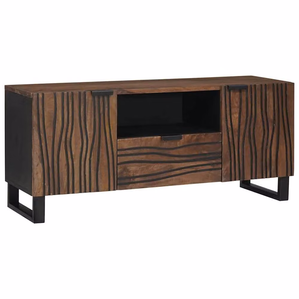 Berkfield Home Modern TV Cabinet in Brown Solid Mango Wood, W: 105 cm, D: 46 cm, H: 33.5 cm – 2