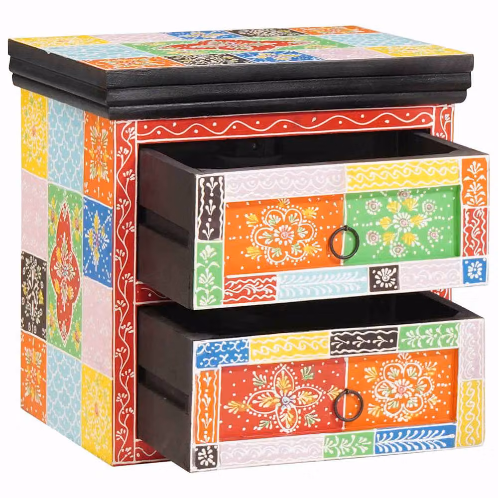 Berkfield Home Multicolour Floral Mango Wood Bedside Cabinet W/D/H: 40 x 30 x 40 cm – 2
