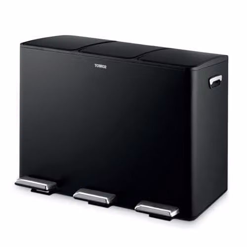 Tower 45L Recycling Pedal Bin with Removable Inner Buckets, Black