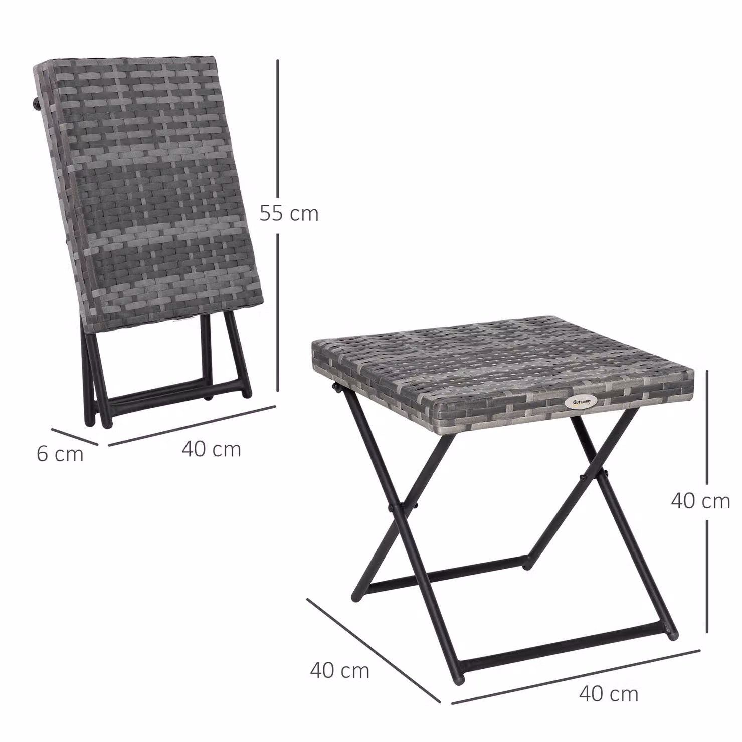 Outsunny Grey Rattan Folding Square Coffee Table for Garden and Balcony, W/D/H: 40 x 40 x 40 cm – 3