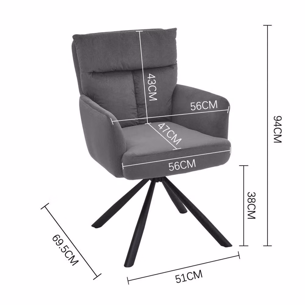 KORVIXA Grey Velvet Fabric Swivel Tub Armchair, W/D/H: 100 x 100 x 94 cm – 2