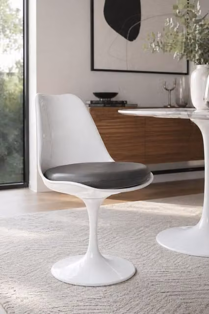 Fusion Living White Tulip Swivel Dining Chair with Grey Synthetic Leather Cushion