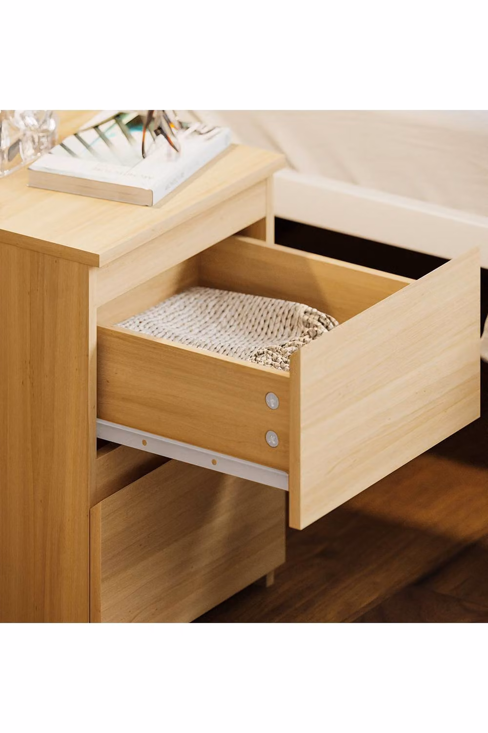HD Designs Denver 2 Drawer Bedside Chest in Beige, W/D/H: 40.0 x 29.5 x 29.5 cm – 5