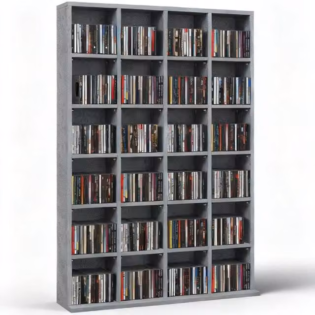 ERGOVEXA CD Storage Unit with Adjustable Shelves and Media Compartments, Cement Grey, W: 89 cm, H: 130.5 cm