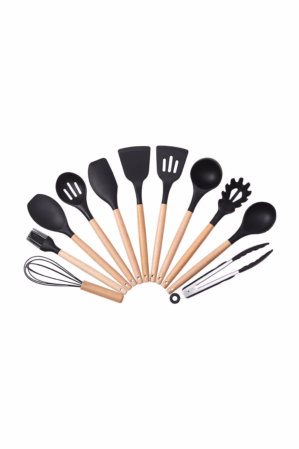 ExtraStar 11-Piece Silicone Kitchen Utensil Set with Wooden Handles in Black – 3