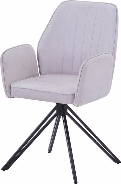Pair of Aspen Swivel Dining Armchairs in Grey Chenille Fabric with Black Metal Legs