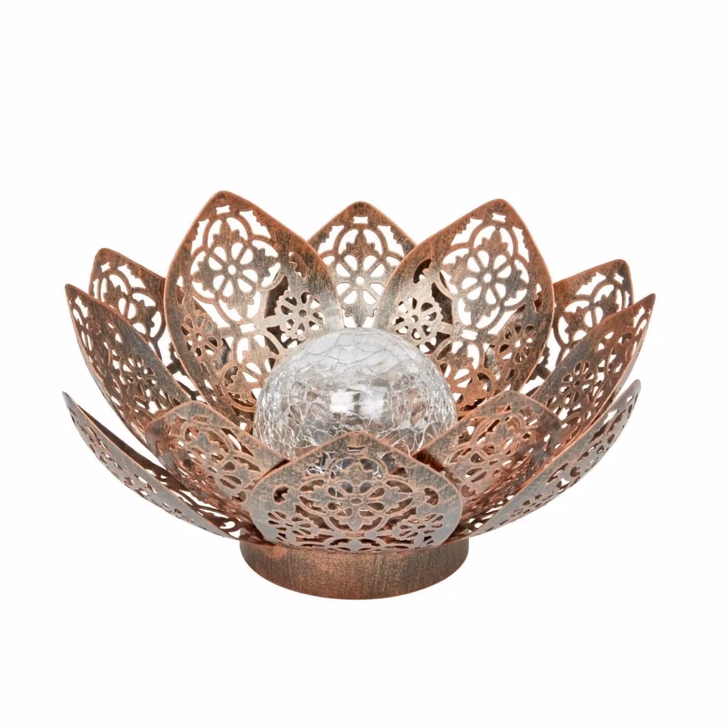 Marco Paul Bronze Metal Solar Garden Flower Ornament with Multicolour Crackle Glass Ball, Height: 27 cm – 3