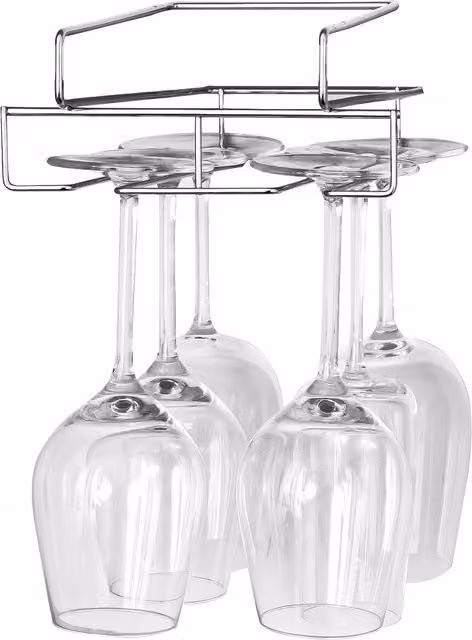 Innoteck Silver Metal Under Cabinet Hanging Wine Glass Holder Rack