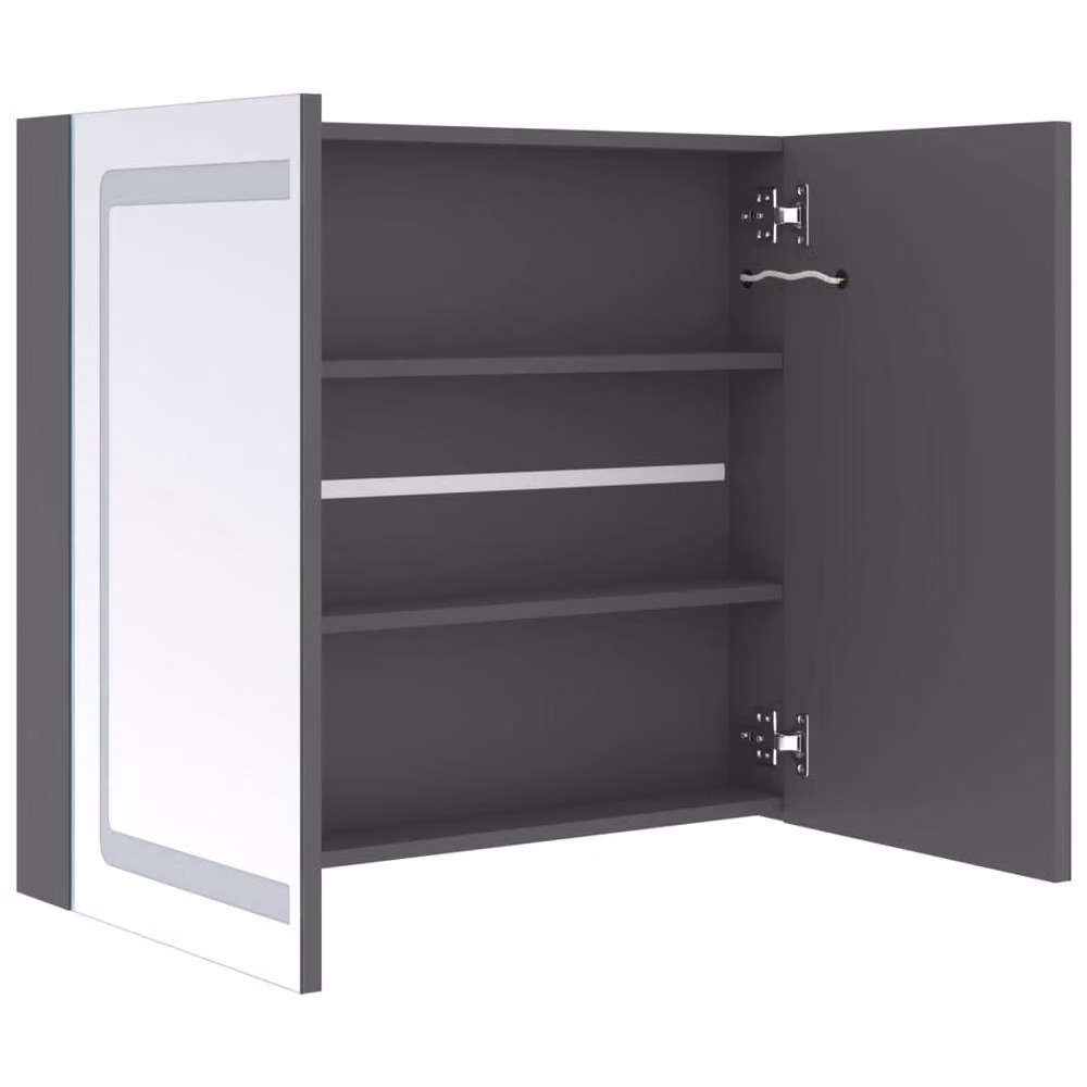 Berkfield Home LED Bathroom Mirror Cabinet in Grey, W/D/H: 80 x 12 x 68 cm – 3
