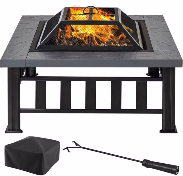 KORVIXA Fire Pit Heater Enclosure Square Table in Black W/D/H: 100 x 100 x 40 cm – 1
