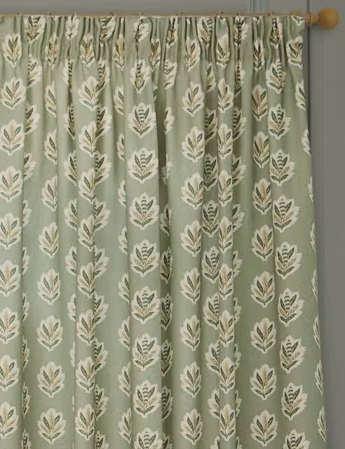 Sanderson Sessile Leaf Pencil Pleat Fabric Curtains, Green Mix, H 218 cm x W 137 cm