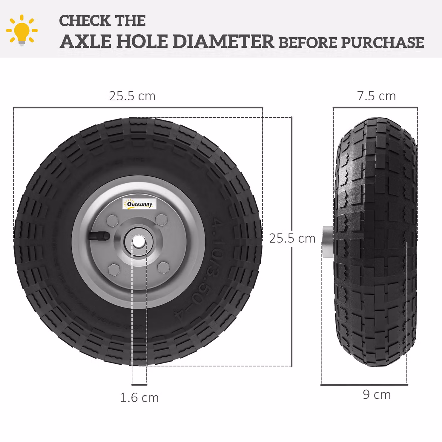 OUTSUNNY Set of Four 10 inch Pneumatic Wheels for Barn and Garden Carts, Black – 2
