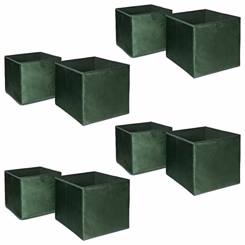 OHS Pack of 8 Matte Velvet Collapsible Storage Boxes in Green, W/D/H: 27 x 27 x 27 cm – 1