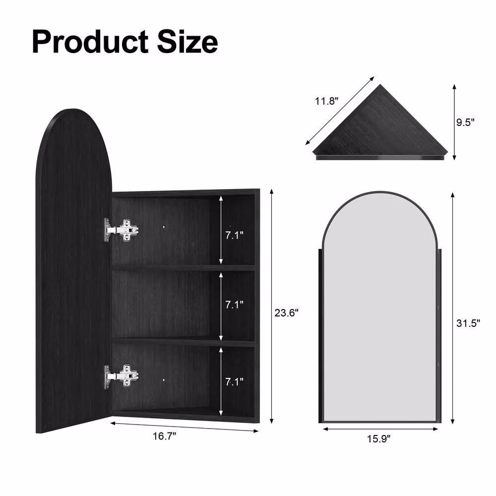 KEEPREAPER Modern Black Corner Mirror Cabinet with Storage and Internal Shelves, W/H: 40 x 80 cm – 4