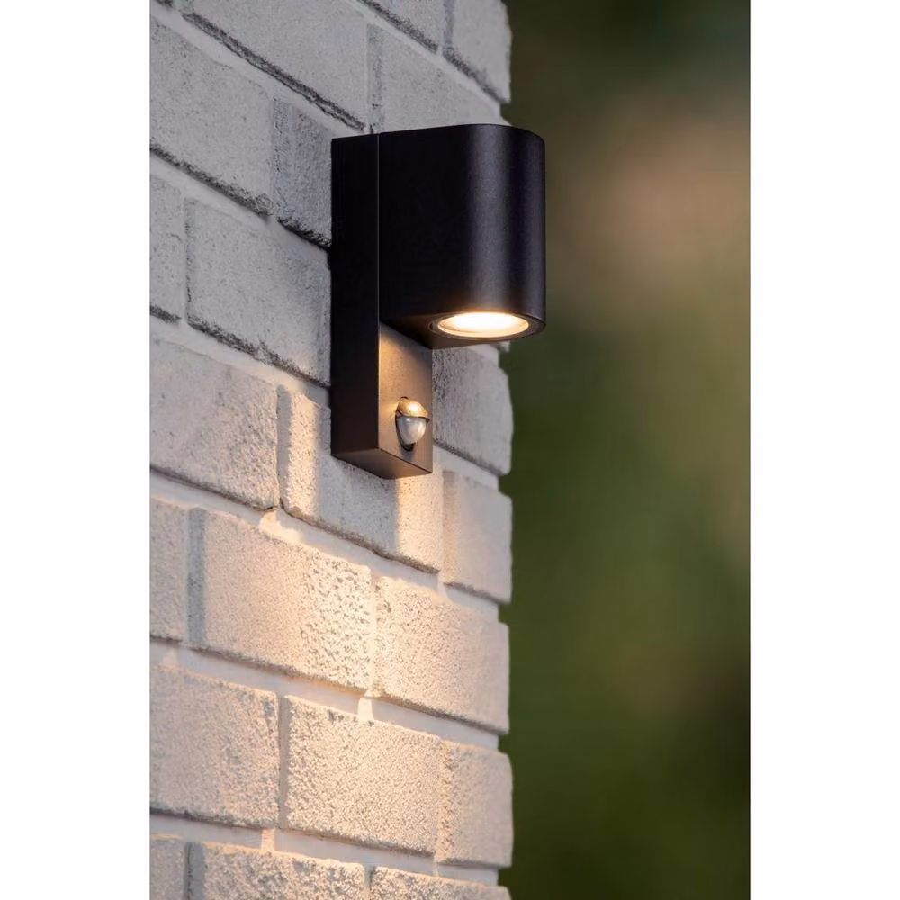 Lucide Zaro Black Aluminium Outdoor Wall Spotlight with Motion and Dusk Sensors, GU10, IP65 – 6