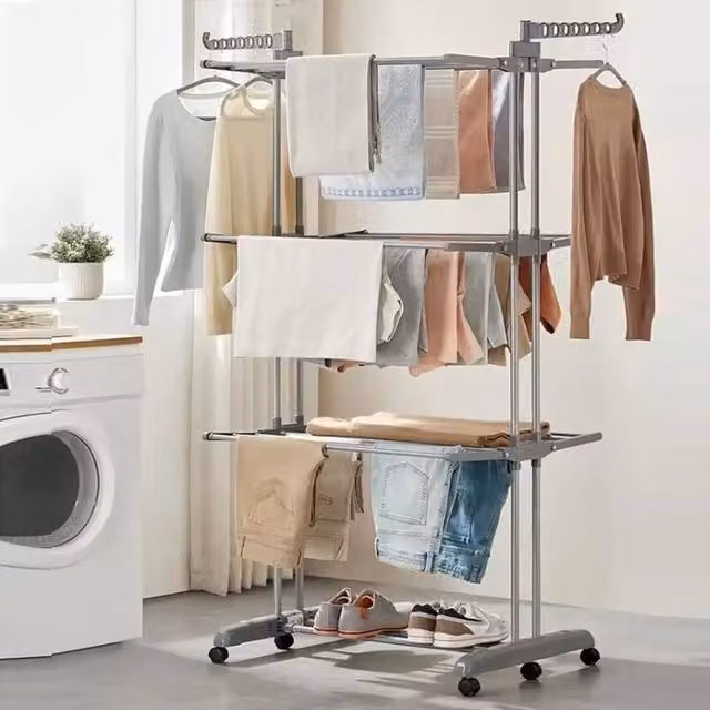 EONLION 4 Tier Foldable Stainless Steel Clothes Airer Rack in Silver, Width: 100 cm – 1