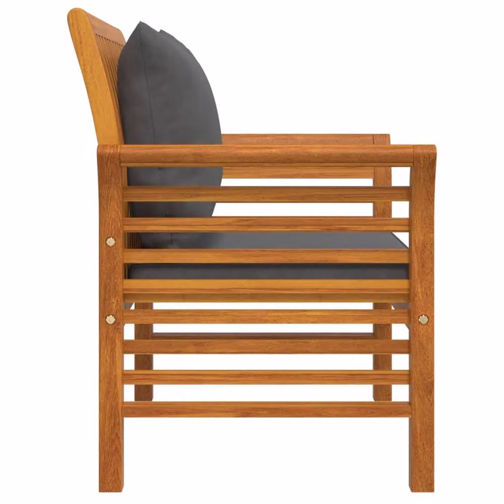 Berkfield Home Set of 2 Acacia Wood Garden Sofa Chairs in Brown with Dark Grey Cushions – 5