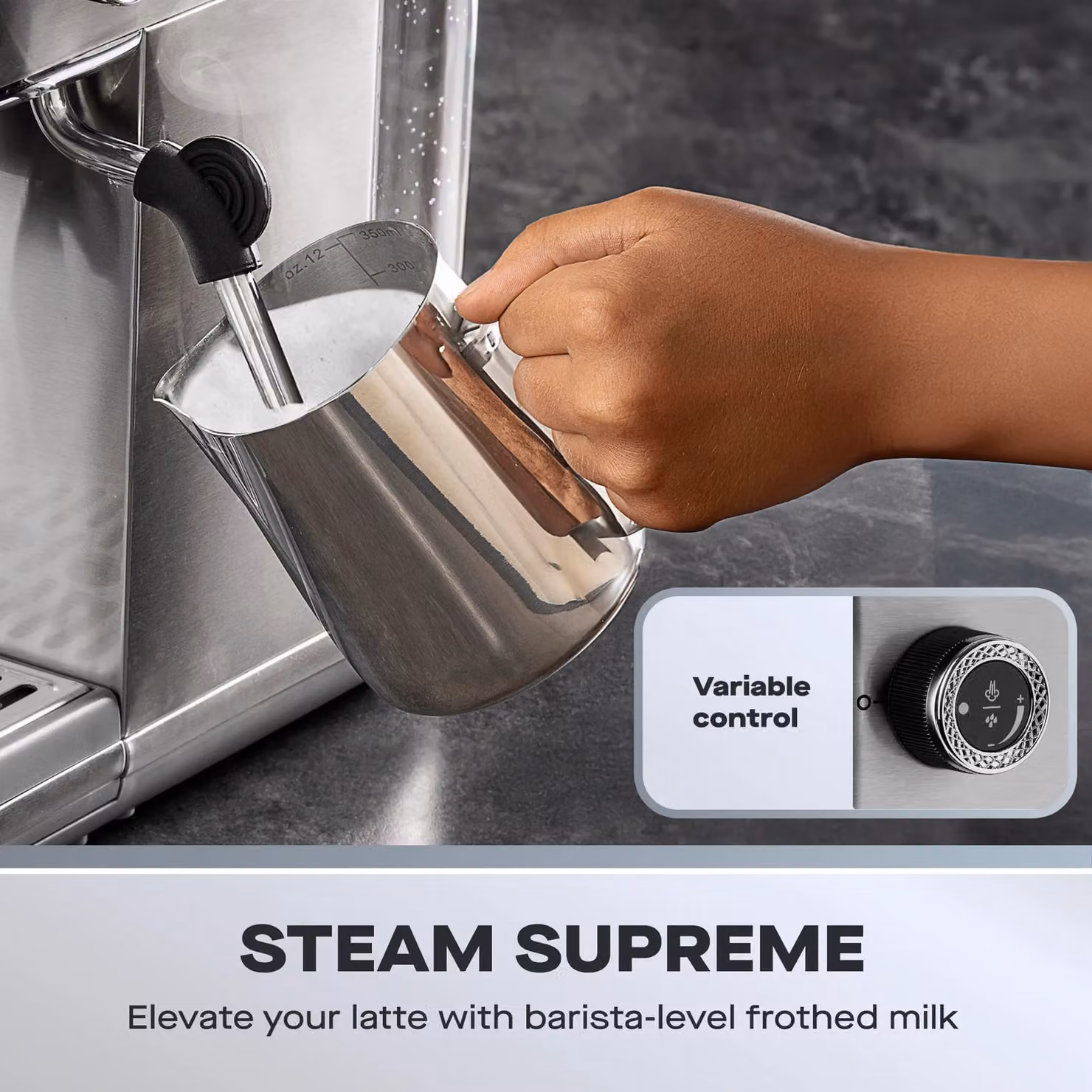 Daewoo 20 Bar Espresso Machine with Digital Display and Milk Frother in Silver – 4