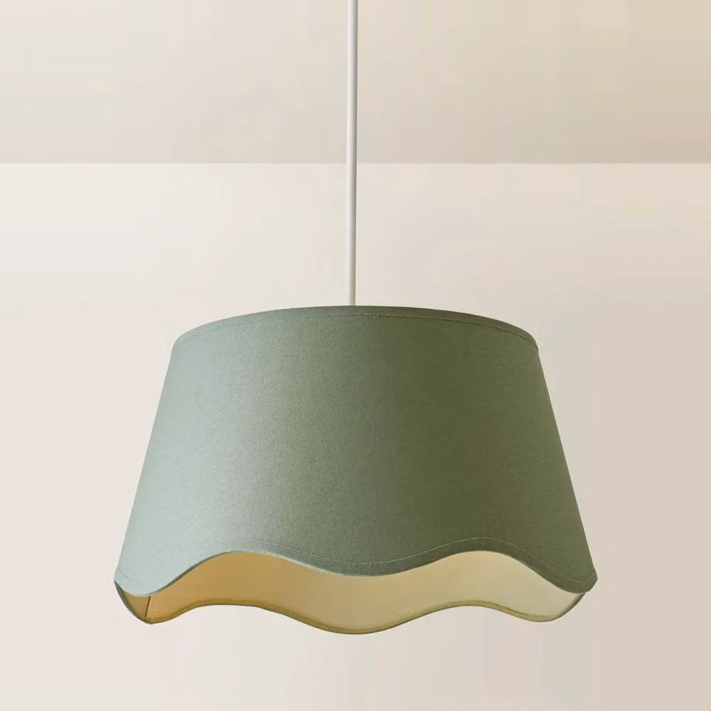 ValueLights Mabel Large Scallop Edge Linen Lamp Shade in Green, Diameter: 30 cm – 3