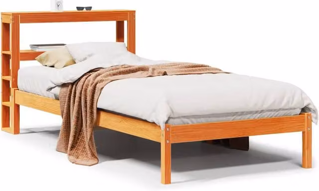 Berkfield Home Wax Brown Solid Pine Bed Frame with Headboard and Side Compartments W/D/H: 100 x 200 cm – 1
