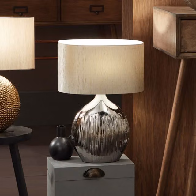 Pacific Lifestyle Ribbed Ceramic Table Lamp in Silver and Grey