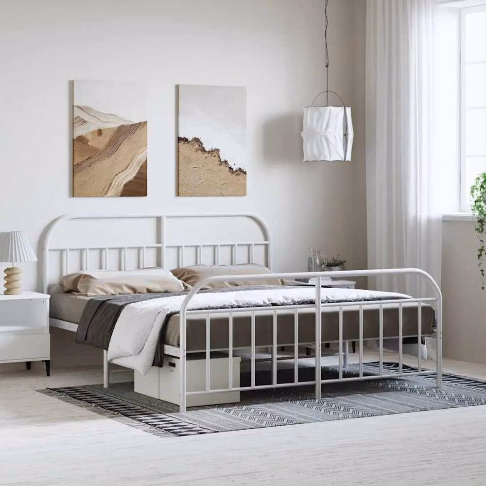 Berkfield Home Metal Bed Frame with Headboard and Footboard in White W/D/H: 183 x 213 cm – 2